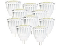 Luminea 10er Pack LED-Spot, GU4, MR11, 3,5 W, 12 V, warmweiß, 2.700 K, 200 lm; LED-Tropfen E27 (tageslichtweiß) 