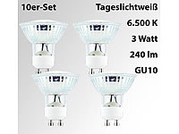 Luminea LED-Spotlight, Glasgehäuse, GU10, 2,5 W, 230V, 240 lm, 6500 K, 4er-Set; LED-Spots GU10 (warmweiß), LED-Tropfen E27 (tageslichtweiß) LED-Spots GU10 (warmweiß), LED-Tropfen E27 (tageslichtweiß) 