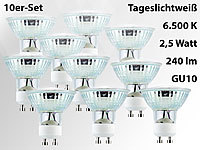 Luminea LED-Spotlight m. Glasgehäuse, GU10, 2,5W, 230 V, 240 lm, weiß,10er-Set; LED-Spots GU10 (warmweiß), LED-Tropfen E27 (tageslichtweiß) LED-Spots GU10 (warmweiß), LED-Tropfen E27 (tageslichtweiß) 