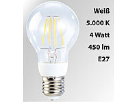 Luminea LED-Filament-Lampe, 4 Watt, E27, 5000 K, 450 Lumen, 360°, weiß; LED-Tropfen E27 (warmweiß) LED-Tropfen E27 (warmweiß) LED-Tropfen E27 (warmweiß) 