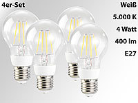 Luminea LED-Filament-Lampen, 4 Watt, E27, weiß, 400 lm, 360°, 4er-Set; LED-Tropfen E27 (warmweiß) LED-Tropfen E27 (warmweiß) 