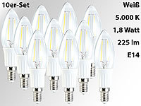 Luminea LED-Filament-Kerze, B35, 1,8 Watt, E14, weiß, 225 lm, 360°, 10er-Set; LED-Tropfen E27 (warmweiß) 