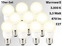 Luminea LED-Tropfen, E27, 5,5 W, 470 lm, 160°, warmweiß, 10er-Set; LED-Spots GU10 (warmweiß), LED-Tropfen E27 (tageslichtweiß) 