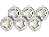 Luminea 6er-Set Einbaurahmen MR16, Nickel, inkl. LED-Spotlights, 3 W, weiß; LED-Spots GU10 (warmweiß) LED-Spots GU10 (warmweiß) 