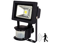 Luminea COB-LED-Fluter 10 W mit PIR-Sensor, 4200 K, IP44, schwarz; LED-Fluter mit Bewegungsmelder (tageslichtweiß) LED-Fluter mit Bewegungsmelder (tageslichtweiß) 