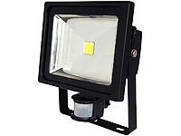 Luminea COB-LED-Fluter 30 W mit PIR-Sensor, 4200 K, IP44, schwarz; Wasserfeste LED-Fluter (warmweiß), Wetterfeste LED-Fluter (tageslichtweiß) Wasserfeste LED-Fluter (warmweiß), Wetterfeste LED-Fluter (tageslichtweiß) 