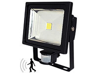 Luminea COB-LED-Fluter 30 W mit PIR-Sensor, 4200 K, IP44, schwarz; Wasserfeste LED-Fluter (warmweiß) Wasserfeste LED-Fluter (warmweiß) 