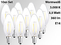 Luminea LED-Filament-Kerze, B35, E14, 3,5W, 360lm, 270°,3000K,10er-Set
