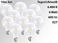 Luminea LED-Filament-Globelampe G95, E27, 6W,600lm,360°,6400K,10er-Set