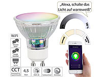 Luminea Home Control WLAN-LED-Glas-Spot GU10 für Siri, Alexa, Google Assistant, RGB, CCT; WLAN-LED-Lampen E27 RGBW WLAN-LED-Lampen E27 RGBW WLAN-LED-Lampen E27 RGBW WLAN-LED-Lampen E27 RGBW 