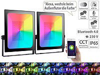 Luminea Home Control 2er-Set Outdoor-Fluter, RGB-CCT-LEDs, Bluetooth, App, 4.500 lm, 60 W; WLAN-Tischleuchten mit RGB-IC-LEDs und App-Steuerung WLAN-Tischleuchten mit RGB-IC-LEDs und App-Steuerung WLAN-Tischleuchten mit RGB-IC-LEDs und App-Steuerung 