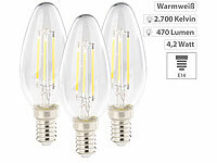 Luminea 3er-Set LED-Filament-Kerzen, E14, E, 4,2 W, 470 Lumen, 345°, warmweiß; LED-Tropfen E27 (warmweiß) LED-Tropfen E27 (warmweiß) LED-Tropfen E27 (warmweiß) LED-Tropfen E27 (warmweiß) 