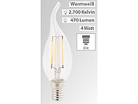 Luminea LED-Filament-Kerze, E14, A+, 4 Watt, 470 Lumen, 360°, warmweiß, Ba35; LED-Tropfen E27 (warmweiß) LED-Tropfen E27 (warmweiß) 
