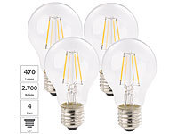 Luminea LED-Filament-Birne, E, E27, 4 W, 470 Lm, 345°, warmweiß, 4er-Set; LED-Tropfen E27 (warmweiß) LED-Tropfen E27 (warmweiß) 