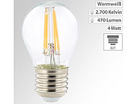 Luminea LED-Filament-Lampe, G45, E27, 470 lm, 4 W, 360°, warmweiß, 2.700 K; LED-Tropfen E27 (warmweiß) LED-Tropfen E27 (warmweiß) 