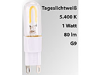 Luminea LED-Filament-Stiftsockellampe G9, 1 W, 80 lm, tageslichtweiß, 360°; LED-Tropfen E27 (warmweiß) 