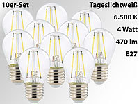 Luminea LED-Filament-Tropfen, G45, E27, 470 lm, 4 W, 360°, 6.500 K, 10er-Set