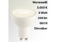 Luminea LED-Spot GU10, 6 Watt, 480 Lumen, F, warmweiß (3000 K), dimmbar; LED-Tropfen E27 (warmweiß) 