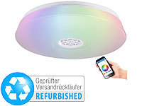 Luminea RGBW-LED-Deckenleuchte, Wecker, Lautsprecher, App (Versandrückläufer); LED-Tropfen E27 (warmweiß) LED-Tropfen E27 (warmweiß) 