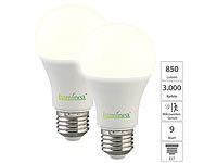 Luminea 2er-Set LED-Lampen mit Bewegungssensor, E27, 9 W, 850 lm, warmweiß; LED-Tropfen E27 (warmweiß) LED-Tropfen E27 (warmweiß) LED-Tropfen E27 (warmweiß) LED-Tropfen E27 (warmweiß) 