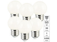 Luminea 6er-Set LED-Lampen E27, Retro, G45, 1 W (ersetzt 10 W), 50 lm, weiß