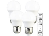 Luminea 4er-Set LED-Lampen, E27, G45, 240 lm, 3W (ersetzt 25W), tageslichtweiß; LED-Tropfen E27 (warmweiß) LED-Tropfen E27 (warmweiß) LED-Tropfen E27 (warmweiß) LED-Tropfen E27 (warmweiß) 