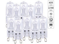 Luminea 10er-Set Halogen-Stiftsockellampen G9, 42 W, 625 lm, warmweiß, dimmbar; Glüh-Birnen, Lampen G9 HalogenHalogen-LampenLeuchtmittel dimmbarKapsel-Birnen 