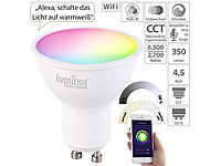 Luminea Home Control WLAN-LED-Spot, GU10, RGB-CCT, 4,5W (ersetzt 35W), F, 350 lm, 100°, App