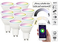 Luminea Home Control 10er-Set WLAN-LED-Spots, GU10, RGB-CCT, 4,5 Watt, F; 350 lm, 100°, App; WLAN-LED-Lampen E27 RGBW WLAN-LED-Lampen E27 RGBW 