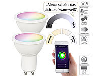 Luminea Home Control 2er-Set WLAN-LED-Spots, GU10, RGB-CCT, 4,5 Watt, F, 350 lm, 100°, App; WLAN-LED-Lampen E27 RGBW WLAN-LED-Lampen E27 RGBW 