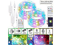 Luminea Home Control 2er RGB-LED-Lichterdraht mit Musik-Steueurung, WLAN und App, USB, 5 m; USB-WLAN-LED-Streifen-Set in RGB mit Sprach- & Soundsteuerung USB-WLAN-LED-Streifen-Set in RGB mit Sprach- & Soundsteuerung USB-WLAN-LED-Streifen-Set in RGB mit Sprach- & Soundsteuerung USB-WLAN-LED-Streifen-Set in RGB mit Sprach- & Soundsteuerung 