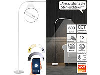 Luminea Home Control Smarte WLAN-Stehleuchte, CCT-LEDs, Schwanenhals, dimmbar, App, weiß; WLAN-Steckdosen WLAN-Steckdosen WLAN-Steckdosen WLAN-Steckdosen 