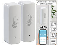 Luminea Home Control WLAN-Temperatur & Luftfeuchtigkeits-Sensor mit App, 2er-Set; WLAN-Steckdosen mit Stromkosten-Messfunktion WLAN-Steckdosen mit Stromkosten-Messfunktion WLAN-Steckdosen mit Stromkosten-Messfunktion WLAN-Steckdosen mit Stromkosten-Messfunktion 