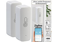 Luminea Home Control 2er-Set ZigBee-Temperatur & Luftfeuchtigkeits-Sensoren mit App; WLAN-Gateways mit Bluetooth WLAN-Gateways mit Bluetooth WLAN-Gateways mit Bluetooth 
