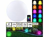 Luminea Home Control WLAN-Akku-Leuchtkugel mit RGBW-LEDs und App, 576 lm, IP54, Ø 40 cm; WLAN-LED-Steh-/Eck-Leuchten mit App WLAN-LED-Steh-/Eck-Leuchten mit App WLAN-LED-Steh-/Eck-Leuchten mit App WLAN-LED-Steh-/Eck-Leuchten mit App 