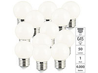 Luminea 12er-Set LED-Lampen, E27 Retro, G45, 50 lm, 1 W, 4000 K; LED-Spots GU10 (warmweiß), LED-Tropfen E27 (tageslichtweiß) LED-Spots GU10 (warmweiß), LED-Tropfen E27 (tageslichtweiß) LED-Spots GU10 (warmweiß), LED-Tropfen E27 (tageslichtweiß) 