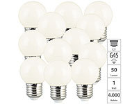 Luminea 12er-Set LED-Lampen, E27 Retro, G45, 50 lm, 1 W, 2700 K; LED-Spots GU10 (warmweiß), LED-Tropfen E27 (tageslichtweiß) LED-Spots GU10 (warmweiß), LED-Tropfen E27 (tageslichtweiß) LED-Spots GU10 (warmweiß), LED-Tropfen E27 (tageslichtweiß) 