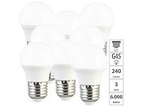 Luminea 8er-Set LED-Lampen, E27, G45, 240 lm, 3W, tageslichtweiß; LED-Tropfen E27 (warmweiß) LED-Tropfen E27 (warmweiß) LED-Tropfen E27 (warmweiß) 