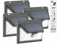 Luminea 4er-Set Solar-LED-Wandleuchten mit Bewegungs-Sensor, 350 lm, 7,2 Watt; LED-Solar-Fluter mit Bewegungsmelder LED-Solar-Fluter mit Bewegungsmelder LED-Solar-Fluter mit Bewegungsmelder LED-Solar-Fluter mit Bewegungsmelder 