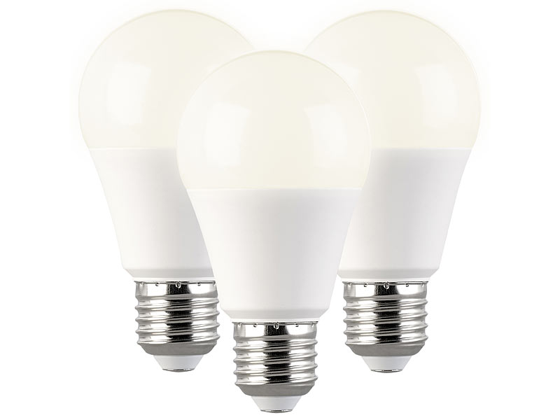 Luminea 3er Set LED-Lampen, E, 9 W (ersetzt 120 W), E27, warmweiß, 1.050 lm