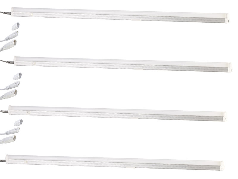 Luminea LED-Unterbauleuchte T5 90 cm mit Verb.-St. & -Kabel, 4er-Set; LED Leuchtstoffröhre LED Leuchtstoffröhre LED Leuchtstoffröhre 