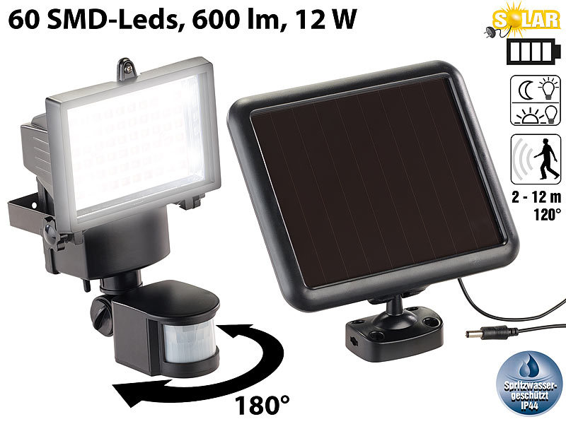 60 LED Solarleuchte Solarlampe mit Bewegungsmelder Außen Fluter Wandstrahler 