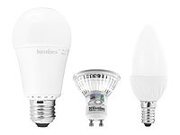 Luminea LED-Lampe E27  + LED-Spot GU10 + LED Kerze E14; LED-Tropfen E27 (warmweiß) 
