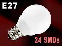 Luminea SMD-LED-Lampe Globe mit 24 LEDs, E27, tageslichtweiß, 200-220 lm