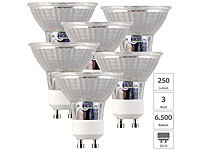 Luminea 6er-Set LED-Glas-Spots, GU10, 3W (ersetzt 25W), 250lm, tageslichtweiß; LED-Spots GU10 (warmweiß), LED-Tropfen E27 (tageslichtweiß) 