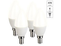 Luminea 4er-Set LED-Kerzen, warmweiß, 470 Lumen, E14, G, 6 Watt; LED-Tropfen E27 (warmweiß) 