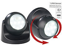Luminea 2er-Set kabellose LED-Strahler, Bewegungssensor, 360° drehbar,100 lm; LED-Solar-Außenlampen mit PIR-Sensoren (neutralweiß) LED-Solar-Außenlampen mit PIR-Sensoren (neutralweiß) LED-Solar-Außenlampen mit PIR-Sensoren (neutralweiß) 