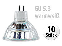 Luminea SMD-LED-Lampe, GU5.3, 24 LEDs, warmweiß, 110 lm, 10er-Set; LED-Spots GU10 (warmweiß), LED-Tropfen E27 (tageslichtweiß) 