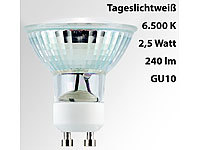 Luminea LED-Spotlight m. Glasgehäuse, GU10, 2,5 W, 230V, 240lm, tageslichtweiß; LED-Spots GU10 (warmweiß) 