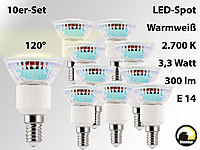 Luminea LED-Spot,dimmbar,E14,60LEDs, 3,3W,warmweiß,300lm,120°,10er-Set; LED-Einbauspots 